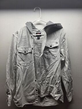 Quiksilver Light Gray Hooded Button-Up Shirt Jacket